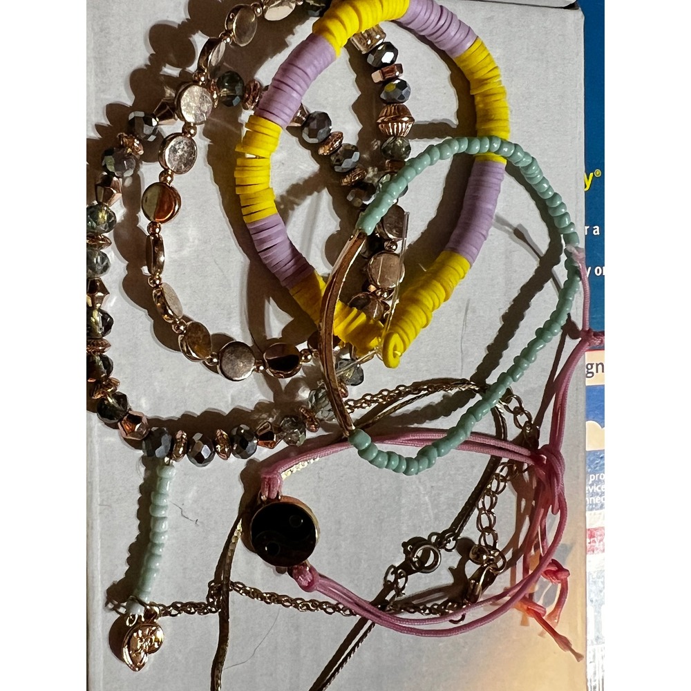 Bracelet Set Multicolor Boho Stackable Yin Yang Heart 6pc